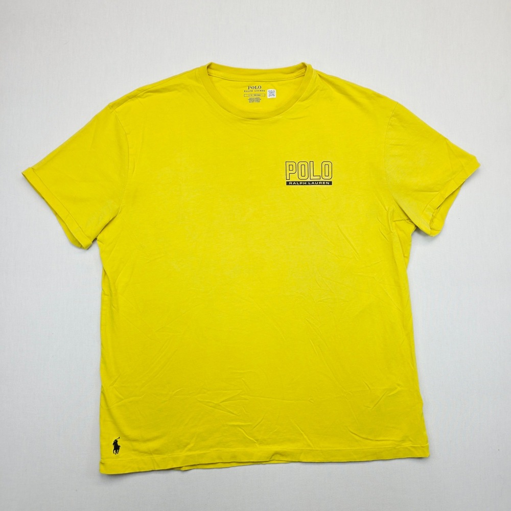 Polo Ralph Lauren Mens T-Shirt Large Yellow Graphic Logo Short Sleeve Cotton